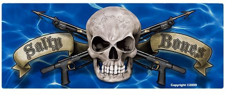 Water With Skull And Crossed Spearguns Sticker - 3" X 7.8"