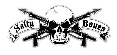 White With Skull & Crossed Spearguns Sticker - 3" X 7.8"