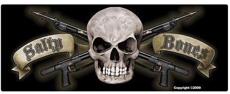 Black With Skull And Crossed Spearguns Sticker - 4.3" X 11"