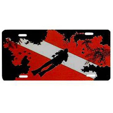 Dive Flag With Coral And Diver License Plate - Metal