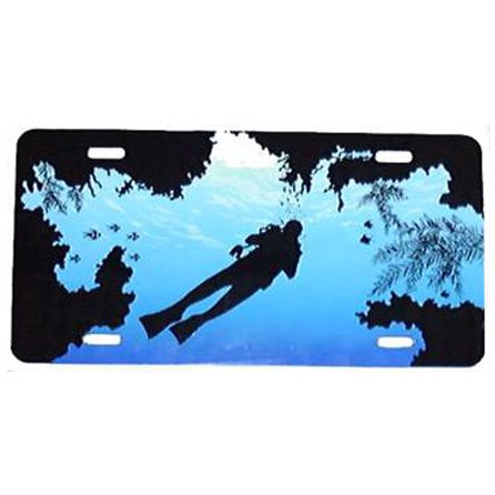 Blue Water With Coral And Diver License Plate - Metal