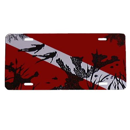Dive Flag With Elkhorn Coral And Diver License Plate - Metal