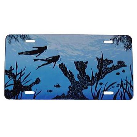 Blue Water With Elkhorn Coral And Diver License Plate - Metal