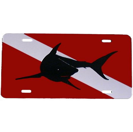 Dive Flag With Mako Shark License Plate - Metal