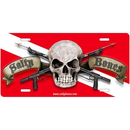 Salty Bones On Dive Flag License Plate - Metal