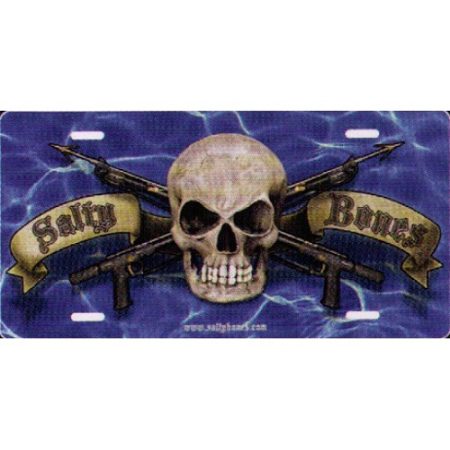 Salty Bones On Blue Water License Plate - Metal