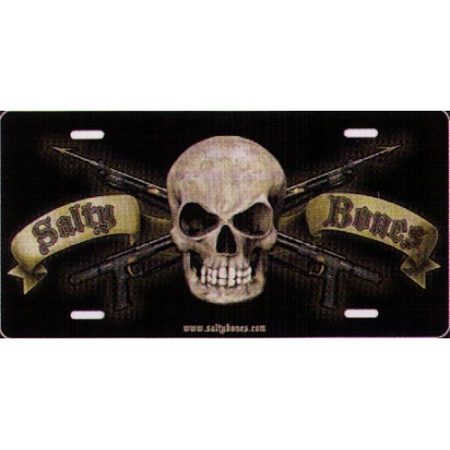 Salty Bones On Black License Plate - Metal