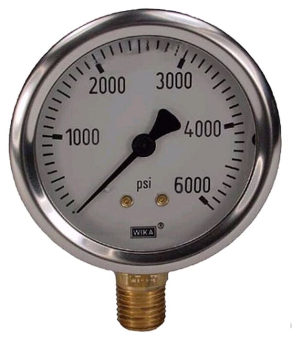 0-6000 Psi Liquid Filled Gauge With Bottom Post