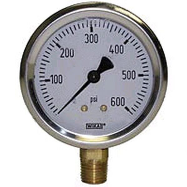 0-600 Psi Liquid Filled Gauge With Bottom Post