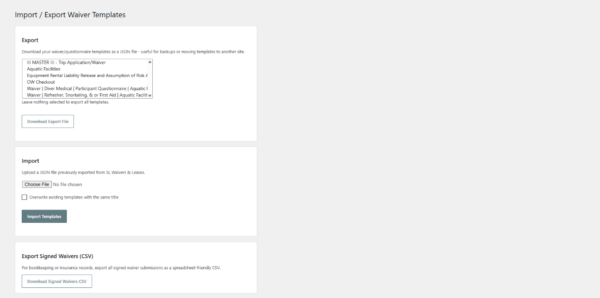 SL-PI-WLQE(5) SL Waivers, Leases, Questionair, & Events – WordPress Plugin