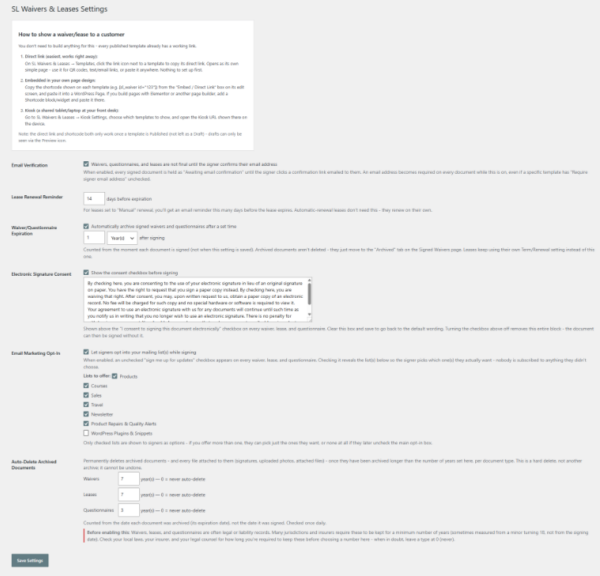 SL-PI-WLQE(6) SL Waivers, Leases, Questionair, & Events – WordPress Plugin